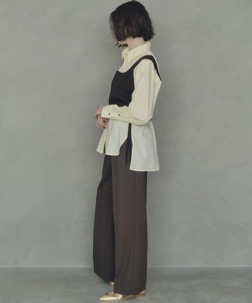 YECCA VECCA（イェッカヴェッカ）の「ウエストデザインワイドストレートパンツ（スラックス・レディース・ストライプ/ブラウン・M/S/M-L）」の7枚目の写真