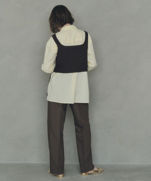 YECCA VECCA（イェッカヴェッカ）の「ウエストデザインワイドストレートパンツ（スラックス・レディース・ストライプ/ブラウン・M/S/M-L）」の9枚目の写真