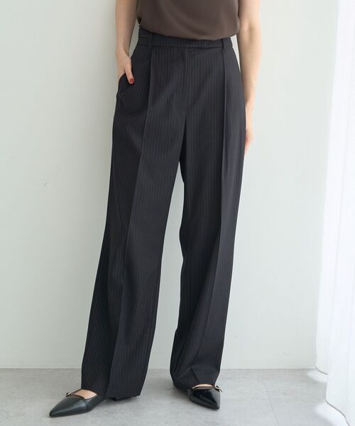 YECCA VECCA（イェッカヴェッカ）の「ウエストデザインワイドストレートパンツ（スラックス・レディース・ストライプ/ブラウン・M/S/M-L）」の12枚目の写真