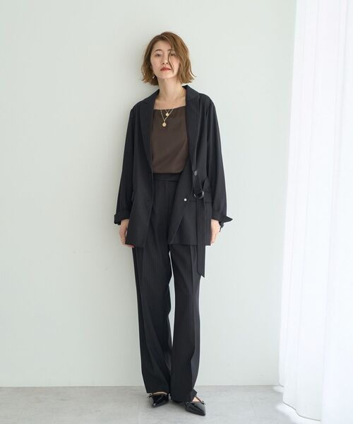 YECCA VECCA（イェッカヴェッカ）の「ウエストデザインワイドストレートパンツ（スラックス・レディース・ストライプ/ブラウン・M/S/M-L）」の17枚目の写真