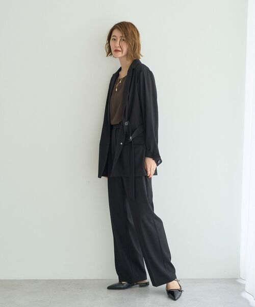 YECCA VECCA（イェッカヴェッカ）の「ウエストデザインワイドストレートパンツ（スラックス・レディース・ストライプ/ブラウン・M/S/M-L）」の18枚目の写真