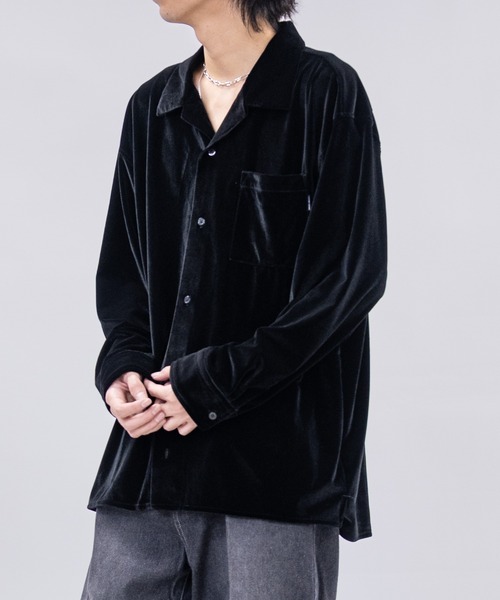 Limited Line Naive Magic（リミテッドラインナイーブマジック）の「【a】〔NAIVE MAGIC〕ルーズサイズ オープンカラー ベロアシャツ（シャツ/ブラウス・メンズ・パープル/ネイビー/ブラック・LARGE/MEDIUM）」の5枚目の写真