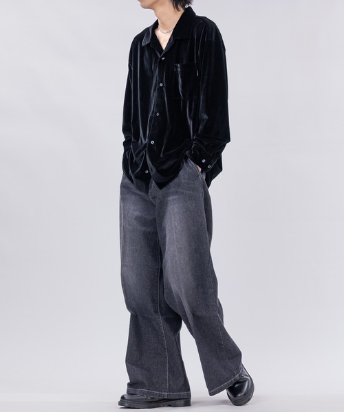 Limited Line Naive Magic（リミテッドラインナイーブマジック）の「【a】〔NAIVE MAGIC〕ルーズサイズ オープンカラー ベロアシャツ（シャツ/ブラウス・メンズ・パープル/ネイビー/ブラック・LARGE/MEDIUM）」の8枚目の写真