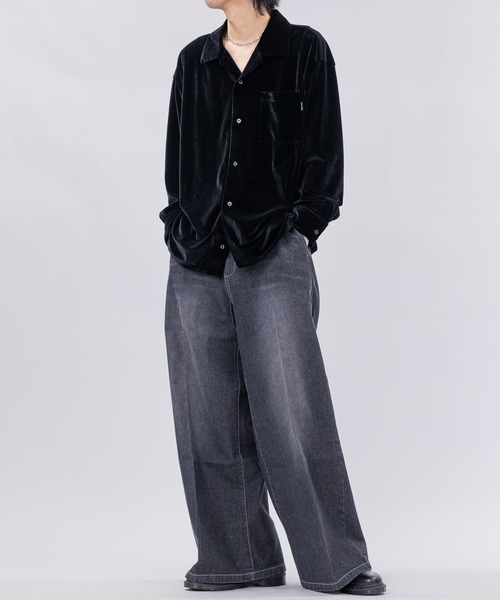 Limited Line Naive Magic（リミテッドラインナイーブマジック）の「【a】〔NAIVE MAGIC〕ルーズサイズ オープンカラー ベロアシャツ（シャツ/ブラウス・メンズ・パープル/ネイビー/ブラック・LARGE/MEDIUM）」の7枚目の写真