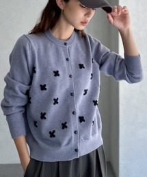 【Good Riddance】花刺繍 クルーネック ボタンニットカーディガン