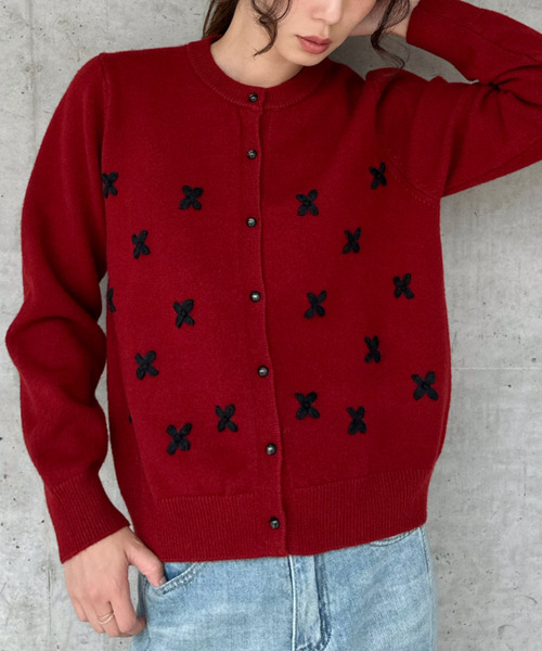 rosy monsterキャンディボタンニットフーディ　レッド ロージーモンスターROSY MONSTER キャンディボタンニットフーディ