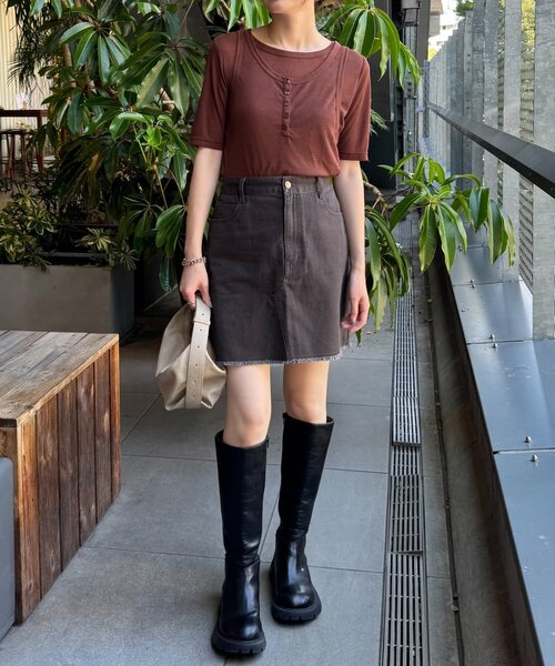 WILLOW(ウィロー)の「【willow】5分袖シアースラブボタンタンクセットトップス(Tシャツ/カットソー・レディース・グレー/ブラウン・ONE SIZE)」の3枚目の写真