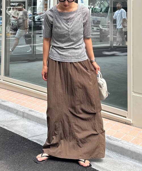 WILLOW(ウィロー)の「【willow】5分袖シアースラブボタンタンクセットトップス(Tシャツ/カットソー・レディース・グレー/ブラウン・ONE SIZE)」の10枚目の写真