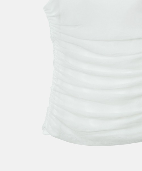 LE CIEL BLEU（ルシェルブルー）の「ラシェッドチュールキャミトップ / Ruched Tulle Cami Top（Tシャツ/カットソー・レディース・オフホワイト/ライトブルー/ライトピンク/ブラック・38/36）」の7枚目の写真