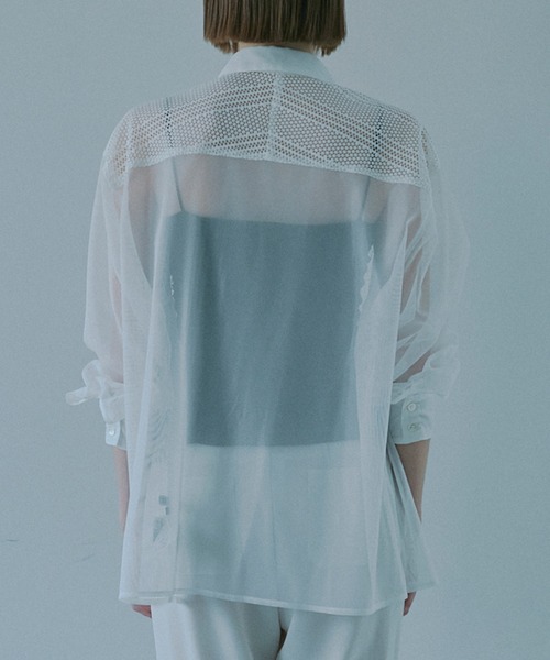 LE CIEL BLEU（ルシェルブルー）の「ラシェッドチュールキャミトップ / Ruched Tulle Cami Top（Tシャツ/カットソー・レディース・オフホワイト/ライトブルー/ライトピンク/ブラック・38/36）」の14枚目の写真