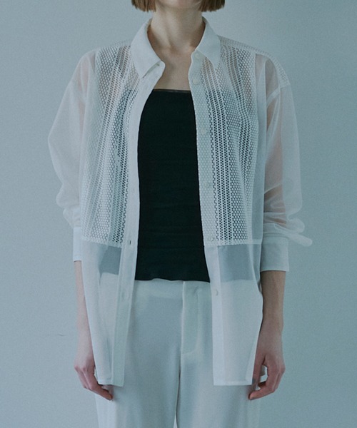 LE CIEL BLEU（ルシェルブルー）の「ラシェッドチュールキャミトップ / Ruched Tulle Cami Top（Tシャツ/カットソー・レディース・オフホワイト/ライトブルー/ライトピンク/ブラック・38/36）」の13枚目の写真