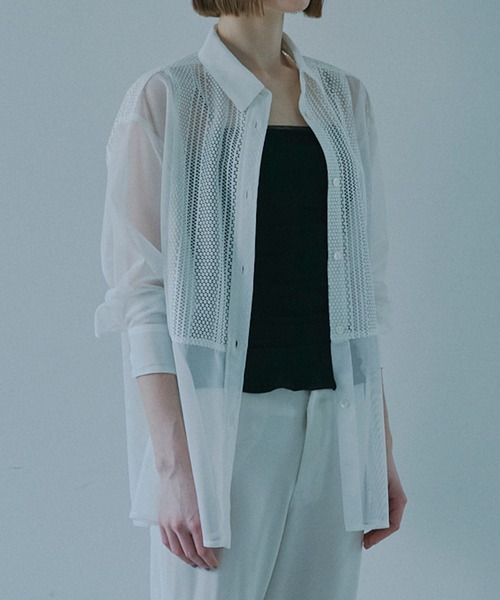 LE CIEL BLEU（ルシェルブルー）の「ラシェッドチュールキャミトップ / Ruched Tulle Cami Top（Tシャツ/カットソー・レディース・オフホワイト/ライトブルー/ライトピンク/ブラック・38/36）」の12枚目の写真