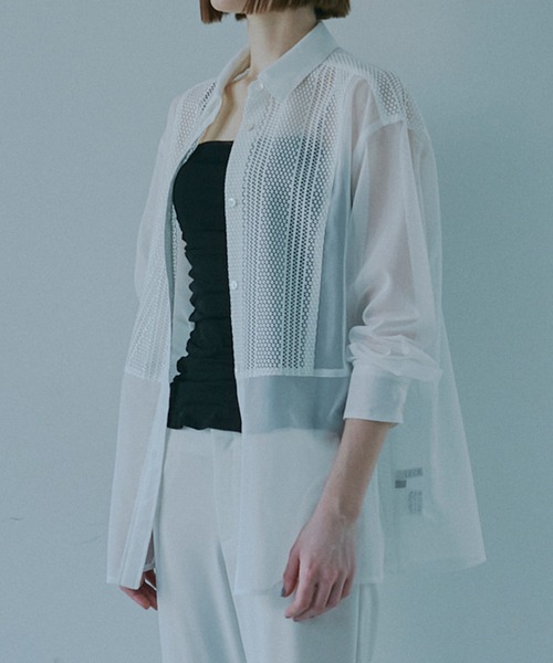 LE CIEL BLEU（ルシェルブルー）の「ラシェッドチュールキャミトップ / Ruched Tulle Cami Top（Tシャツ/カットソー・レディース・オフホワイト/ライトブルー/ライトピンク/ブラック・38/36）」の11枚目の写真