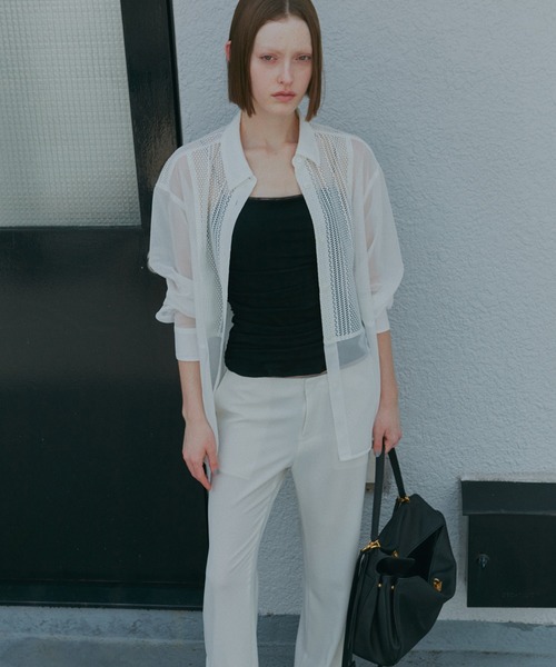 LE CIEL BLEU（ルシェルブルー）の「ラシェッドチュールキャミトップ / Ruched Tulle Cami Top（Tシャツ/カットソー・レディース・オフホワイト/ライトブルー/ライトピンク/ブラック・38/36）」の10枚目の写真