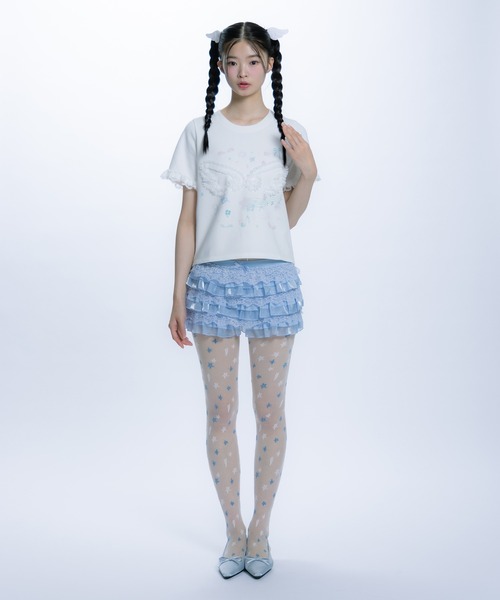 monepine(モネピネ)の「feather lace print Tee/羽レースプリントT(Tシャツ/カットソー・レディース・ホワイト/ライトブルー・1/2)」の21枚目の写真