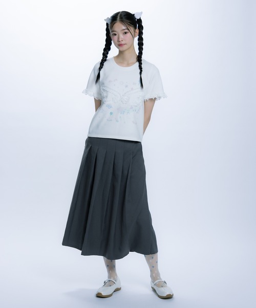 monepine(モネピネ)の「feather lace print Tee/羽レースプリントT(Tシャツ/カットソー・レディース・ホワイト/ライトブルー・1/2)」の6枚目の写真
