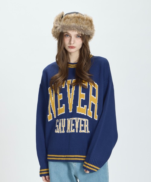 NKNIT / ンニット | ウール ロゴ ニット セーター | 1 | ダークネイビー | レディース BENUA（ベヌア）の「logo knit/ロゴニット（ニット/セーター）」 - WEAR