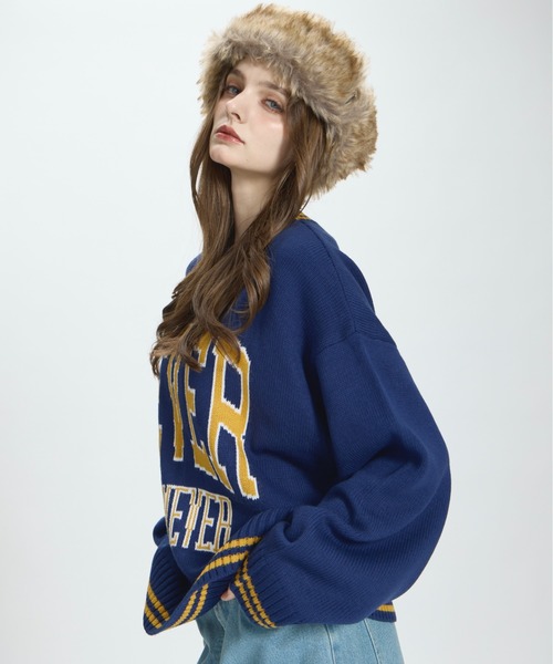 NKNIT / ンニット | ウール ロゴ ニット セーター | 1 | ダークネイビー | レディース BENUA（ベヌア）の「logo knit/ロゴニット（ニット/セーター）」 - WEAR
