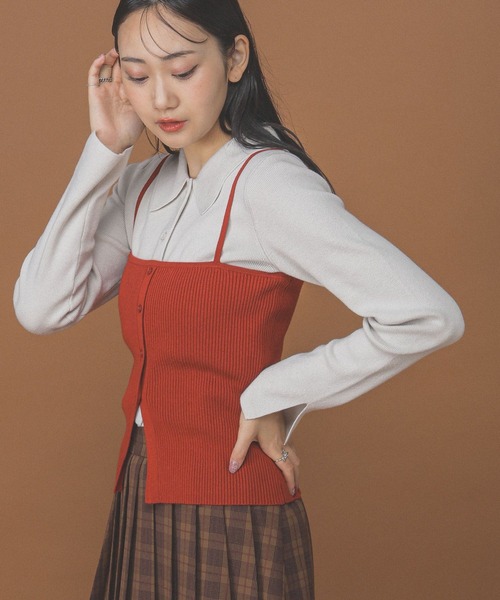 ALAND(エーランド)の「3.3 Field Trip/キャミ付きボタンニット(ニット/セーター・レディース・ブラック/ホワイト×レッド/グレー・FREE)」の13枚目の写真