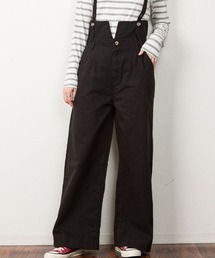 サスペンダー付きハイウェストツイルパンツ