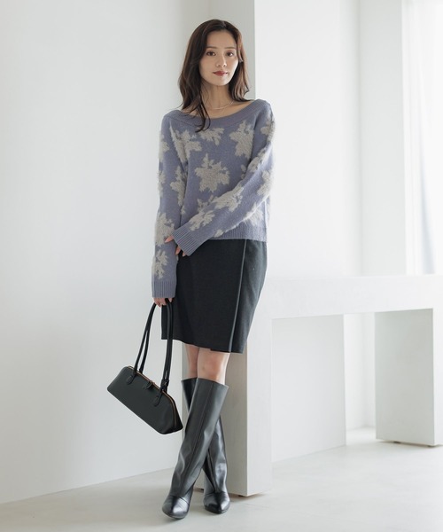 Andemiu（アンデミュウ）の「フラワージャガードオフショルニット586700（ニット/セーター・レディース・グレー/ライトブルー/ライトベージュ・FREE）」の9枚目の写真