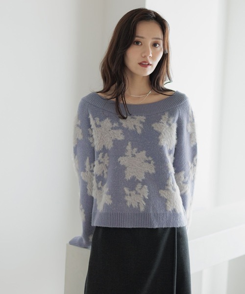 Andemiu（アンデミュウ）の「フラワージャガードオフショルニット586700（ニット/セーター・レディース・グレー/ライトブルー/ライトベージュ・FREE）」の12枚目の写真