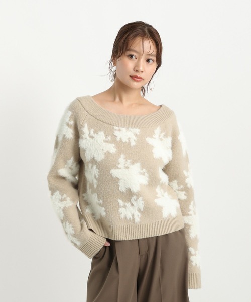 Andemiu（アンデミュウ）の「フラワージャガードオフショルニット586700（ニット/セーター・レディース・グレー/ライトブルー/ライトベージュ・FREE）」の22枚目の写真