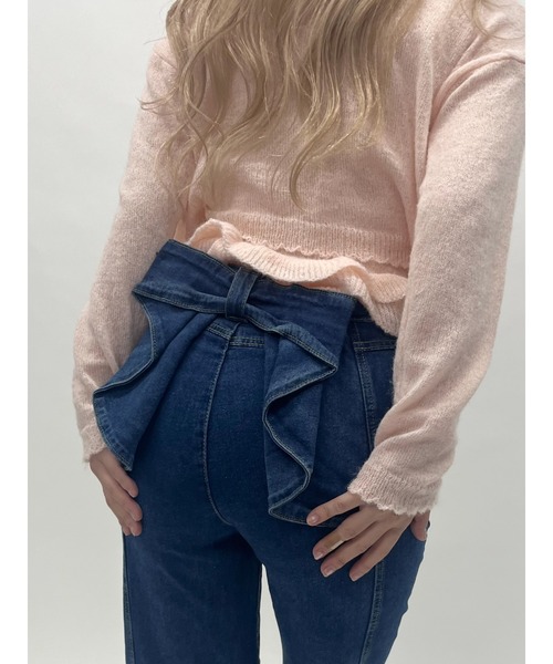 MORE self LOVE(モアセルフラブ)の「バックリボンデニム(デニムパンツ・レディース・ブルー・FREE)」の1枚目の写真