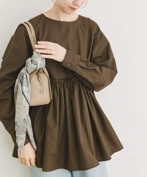 ITEMS URBANRESEARCH（アイテムズ アーバンリサーチ）の「ウエストギャザーブラウス（シャツ/ブラウス・レディース・ブラウン/ストライプ/ブラック・FREE）」の3枚目の写真