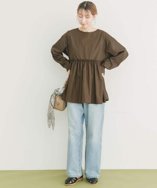 ITEMS URBANRESEARCH（アイテムズ アーバンリサーチ）の「ウエストギャザーブラウス（シャツ/ブラウス・レディース・ブラウン/ストライプ/ブラック・FREE）」の18枚目の写真