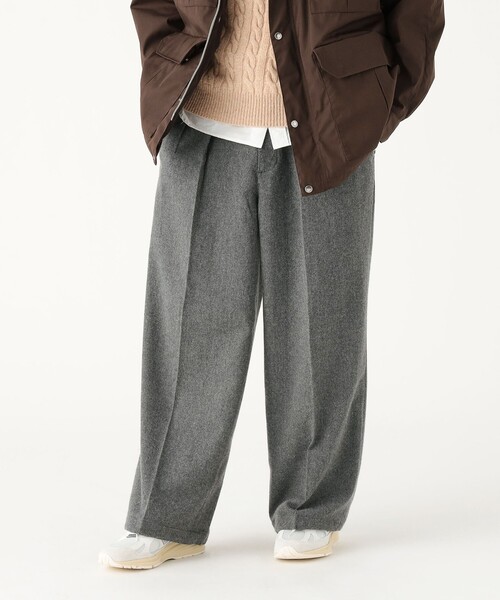 ✨美品✨24AW✨ビームス　フランネル　スラックス　グレー　Lサイズ セール】ワイドストレート フランネル スラックス（スラックス