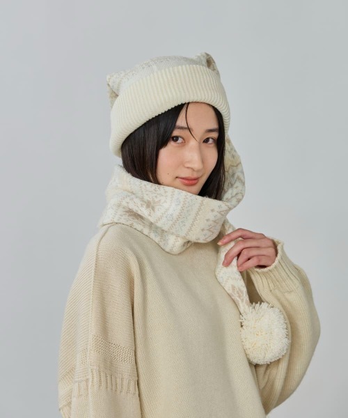 OVERRIDE（オーバーライド）の「OVERRIDE  KNIT NORDIC LONG WATCH / オーバーライド（ニットキャップ/ビーニー・レディース・ブラック系/ホワイト/ブラック・57~59cm）」の4枚目の写真