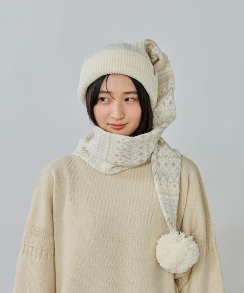 OVERRIDE（オーバーライド）の「OVERRIDE  KNIT NORDIC LONG WATCH / オーバーライド（ニットキャップ/ビーニー・レディース・ブラック系/ホワイト/ブラック・57~59cm）」の5枚目の写真