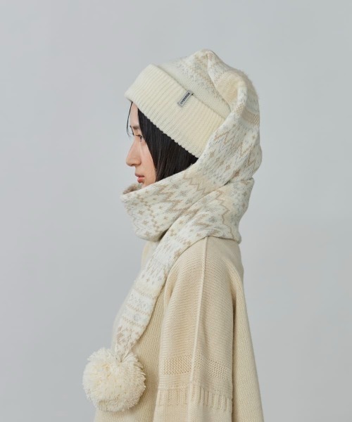 OVERRIDE（オーバーライド）の「OVERRIDE  KNIT NORDIC LONG WATCH / オーバーライド（ニットキャップ/ビーニー・レディース・ブラック系/ホワイト/ブラック・57~59cm）」の6枚目の写真