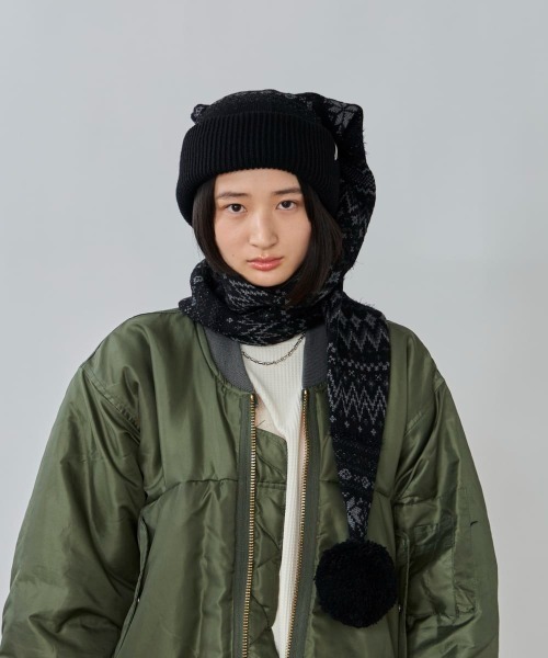 OVERRIDE（オーバーライド）の「OVERRIDE  KNIT NORDIC LONG WATCH / オーバーライド（ニットキャップ/ビーニー・レディース・ブラック系/ホワイト/ブラック・57~59cm）」の14枚目の写真