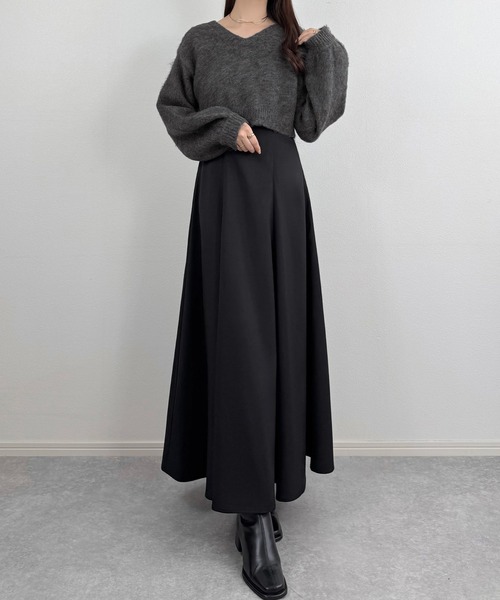 セール】レースアップニットトップス+フレアワンピースセット[高身長