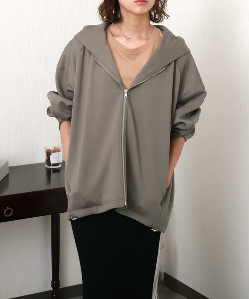libelle more（リベル モア）の「ダンボールポンチ コクーンスリーブフードジップコート パーカー 体型カバー◎（パーカー・レディース・グレイッシュベージュ/カーキ/モカ/チャコールグレー/ブラック・M）」の17枚目の写真