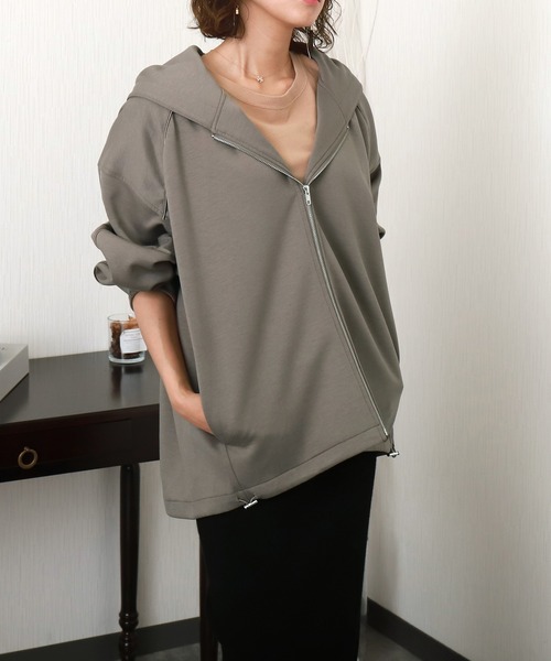 libelle more（リベル モア）の「ダンボールポンチ コクーンスリーブフードジップコート パーカー 体型カバー◎（パーカー・レディース・グレイッシュベージュ/カーキ/モカ/チャコールグレー/ブラック・M）」の18枚目の写真