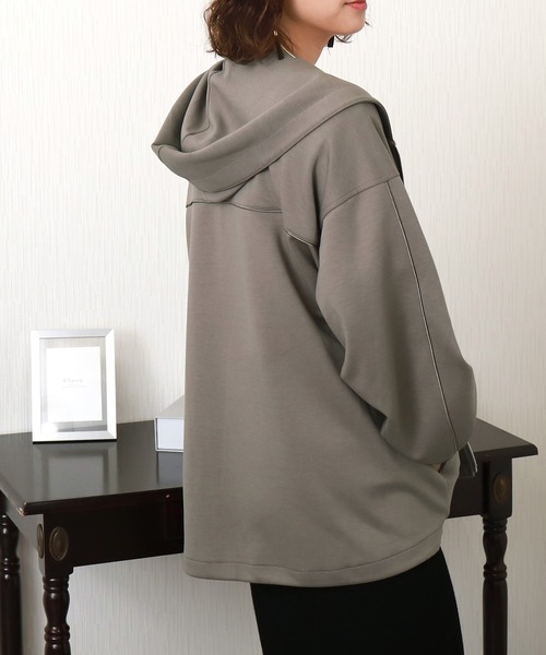libelle more（リベル モア）の「ダンボールポンチ コクーンスリーブフードジップコート パーカー 体型カバー◎（パーカー・レディース・グレイッシュベージュ/カーキ/モカ/チャコールグレー/ブラック・M）」の19枚目の写真