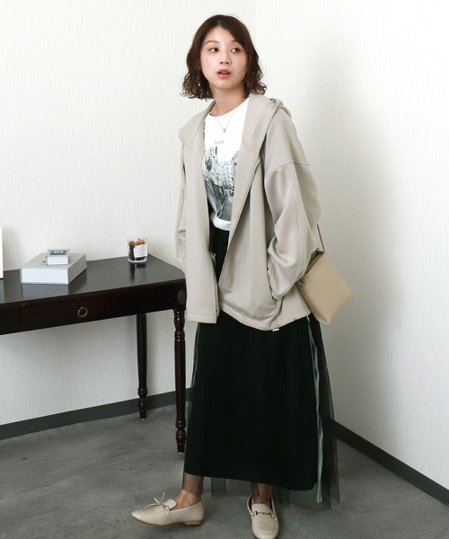 libelle more（リベル モア）の「ダンボールポンチ コクーンスリーブフードジップコート パーカー 体型カバー◎（パーカー・レディース・グレイッシュベージュ/カーキ/モカ/チャコールグレー/ブラック・M）」の12枚目の写真