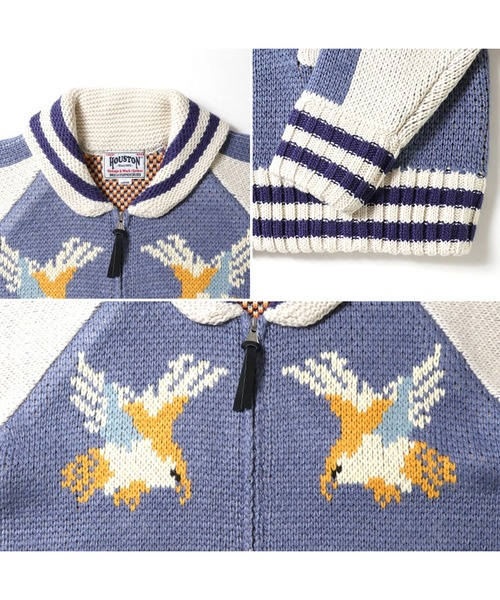 HOUSTON（ヒューストン）の「HOUSTON カウチンセーター(HAWK)（カーディガン/ボレロ・メンズ・ブルー/ブラック/レッド・LARGE/MEDIUM/X-LARGE）」の7枚目の写真