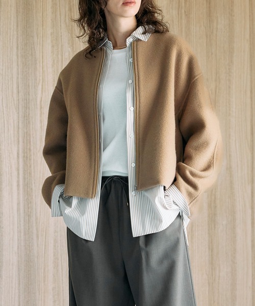 N.O.R.C（ノーク）の「ウールメルトンショートジップリバーコート（その他アウター・レディース・チャコール/キャメル/ブラック/サックスブルー・フリー）」の8枚目の写真