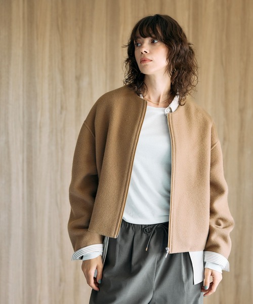 N.O.R.C（ノーク）の「ウールメルトンショートジップリバーコート（その他アウター・レディース・チャコール/キャメル/ブラック/サックスブルー・フリー）」の7枚目の写真