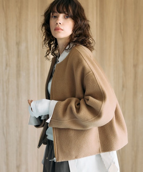 N.O.R.C（ノーク）の「ウールメルトンショートジップリバーコート（その他アウター・レディース・チャコール/キャメル/ブラック/サックスブルー・フリー）」の6枚目の写真