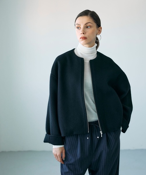 N.O.R.C（ノーク）の「ウールメルトンショートジップリバーコート（その他アウター・レディース・チャコール/キャメル/ブラック/サックスブルー・フリー）」の18枚目の写真