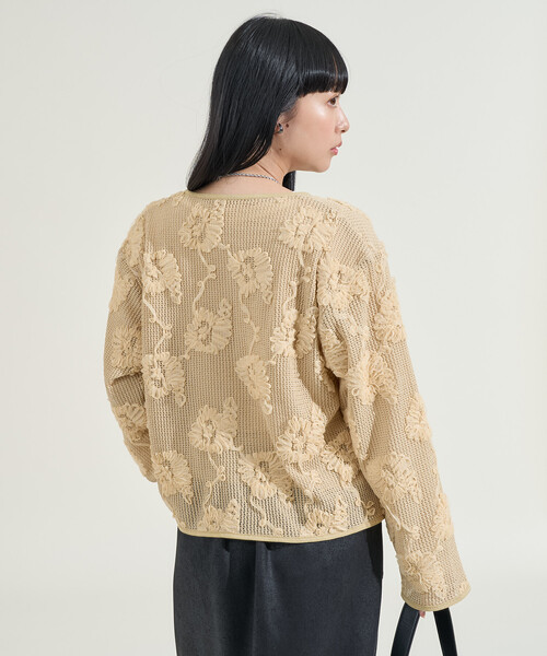 FREAK'S STORE(フリークスストア)の「メッシュ花柄 レースカーディガン/シアーカーディガン(カーディガン/ボレロ・レディース・ブラック/ベージュ・フリ-)」の10枚目の写真
