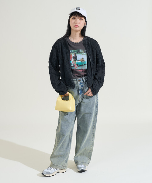 FREAK'S STORE(フリークスストア)の「メッシュ花柄 レースカーディガン/シアーカーディガン(カーディガン/ボレロ・レディース・ブラック/ベージュ・フリ-)」の12枚目の写真