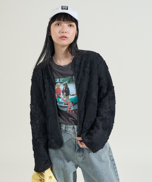 FREAK'S STORE(フリークスストア)の「メッシュ花柄 レースカーディガン/シアーカーディガン(カーディガン/ボレロ・レディース・ブラック/ベージュ・フリ-)」の15枚目の写真