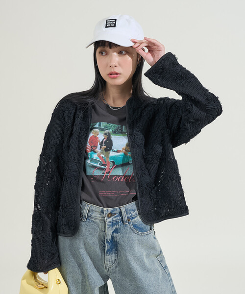 FREAK'S STORE(フリークスストア)の「メッシュ花柄 レースカーディガン/シアーカーディガン(カーディガン/ボレロ・レディース・ブラック/ベージュ・フリ-)」の16枚目の写真