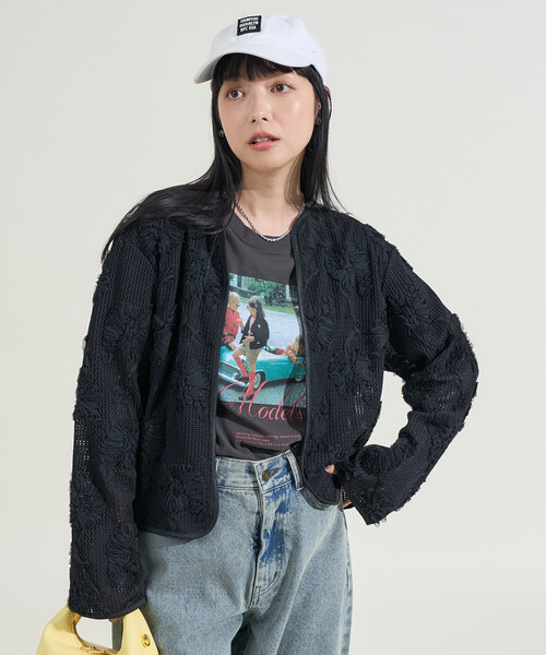FREAK'S STORE(フリークスストア)の「メッシュ花柄 レースカーディガン/シアーカーディガン(カーディガン/ボレロ・レディース・ブラック/ベージュ・フリ-)」の17枚目の写真